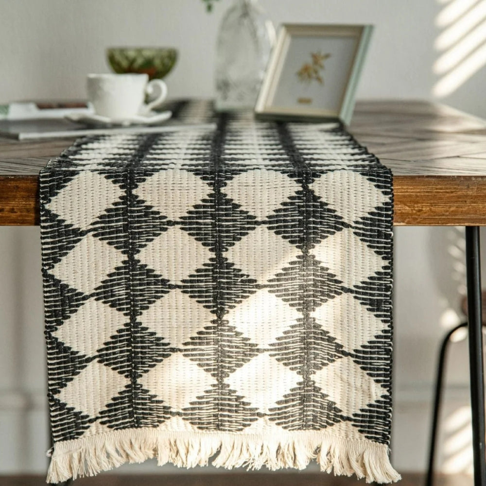 Diamond Tassel Fringe Table Runner