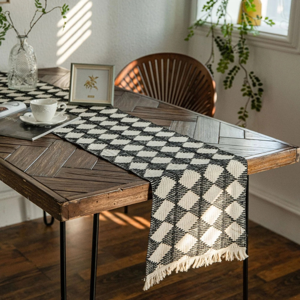 Diamond Tassel Fringe Table Runner