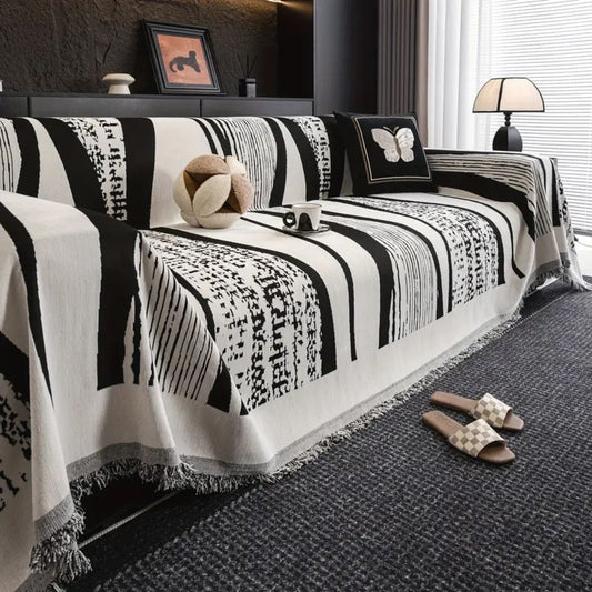 Stone Bohemian Fringe Sofa Cover in Soft Microfiber