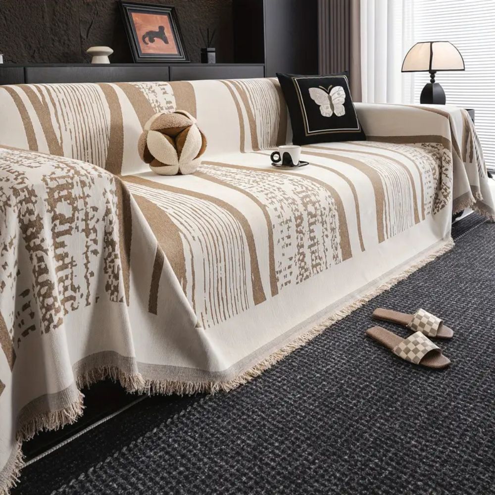 Stone Bohemian Fringe Sofa Cover - Pet-Friendly Microfiber