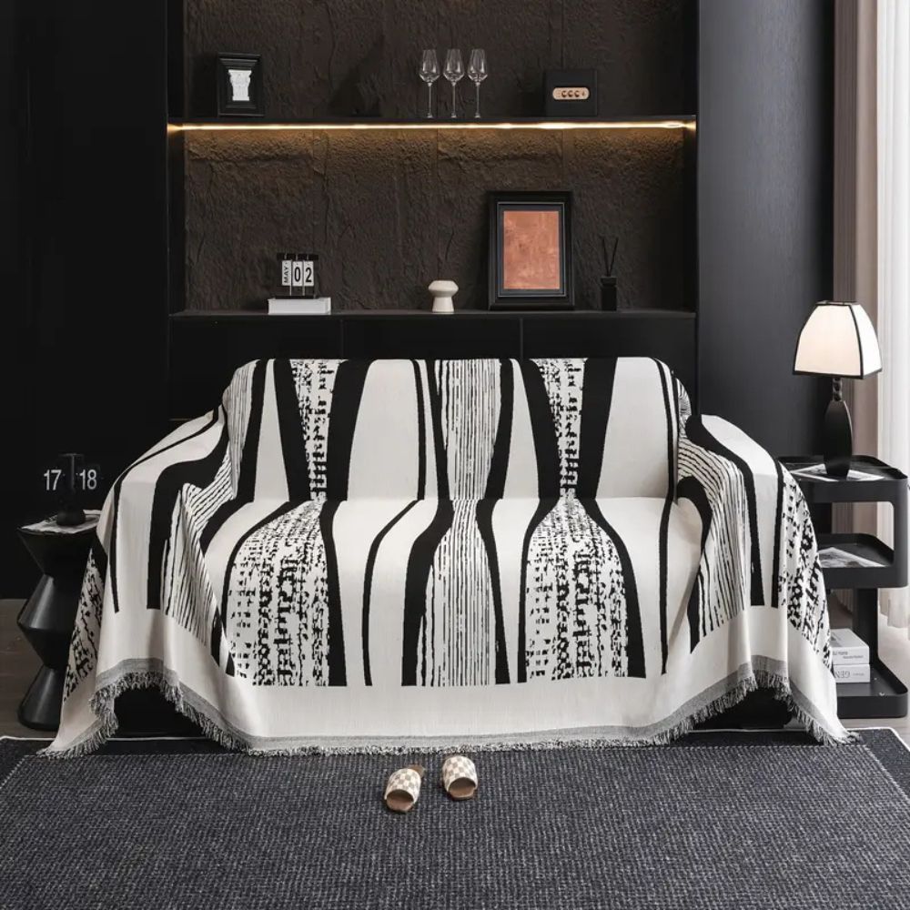 Stone Bohemian Fringe Sofa Cover in Soft Microfiber