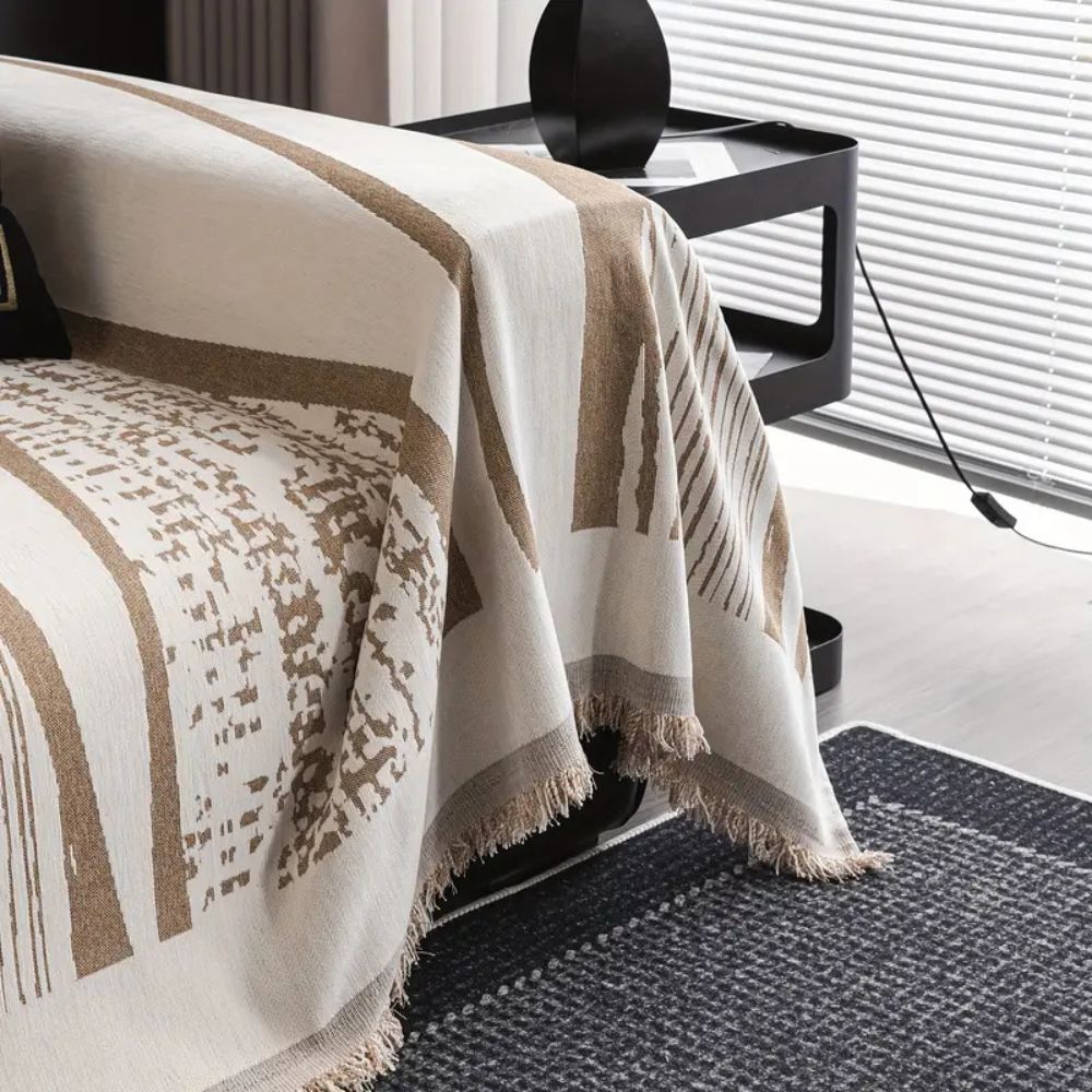 Stone Bohemian Fringe Sofa Cover in Soft Microfiber