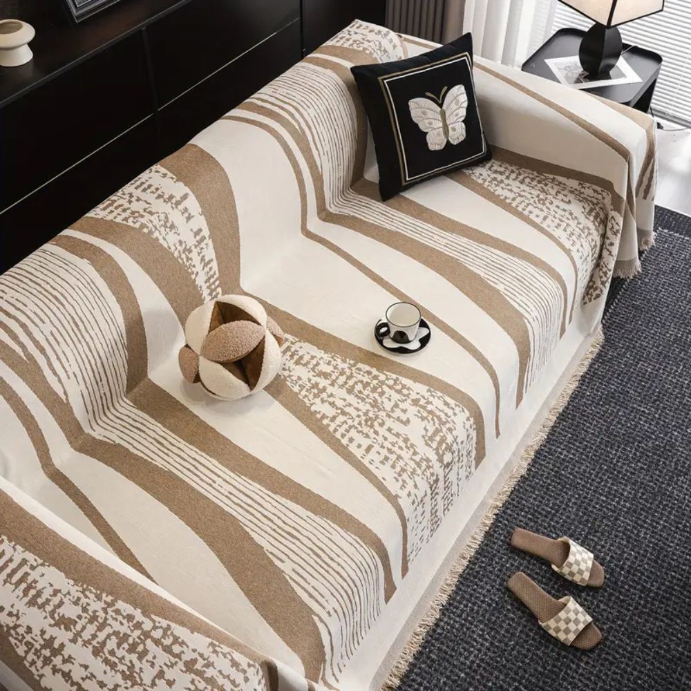 Stone Bohemian Fringe Sofa Cover in Soft Microfiber