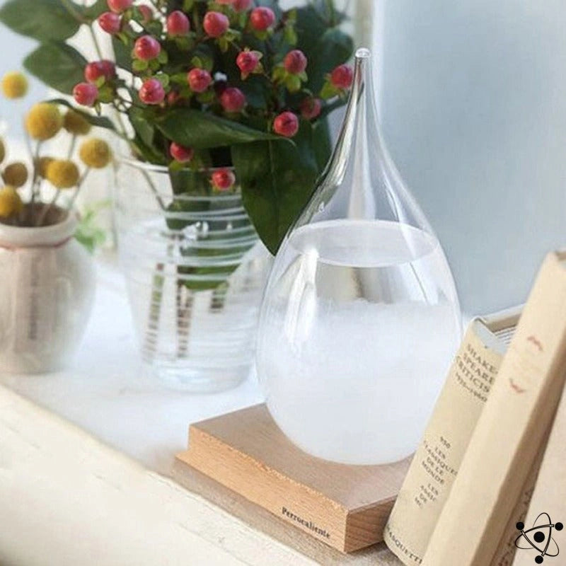 Postmodern Storm Glass Weather Predictor with Wooden Base