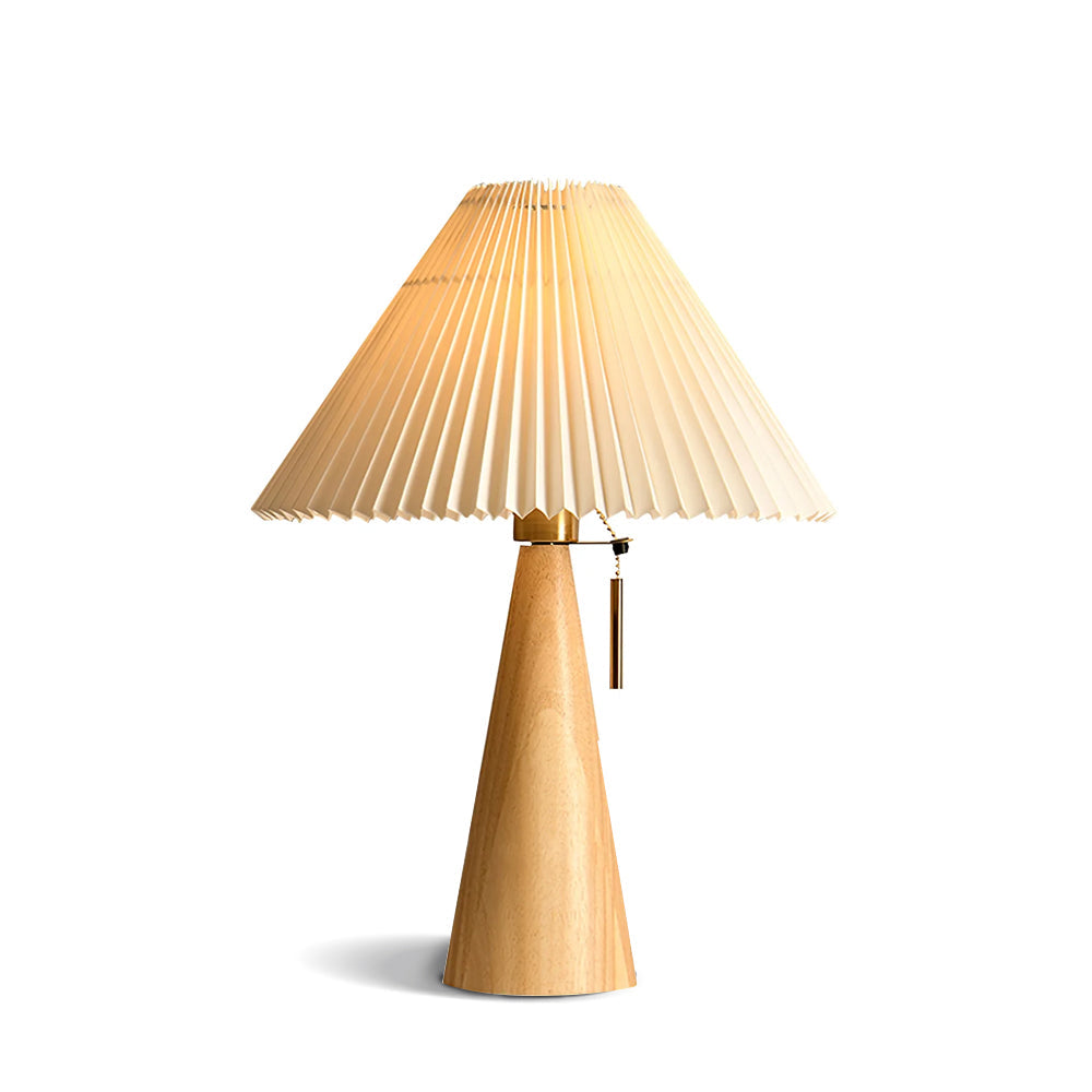 Elegant Wood and Metal Table Lamp with Pleated Linen Shade