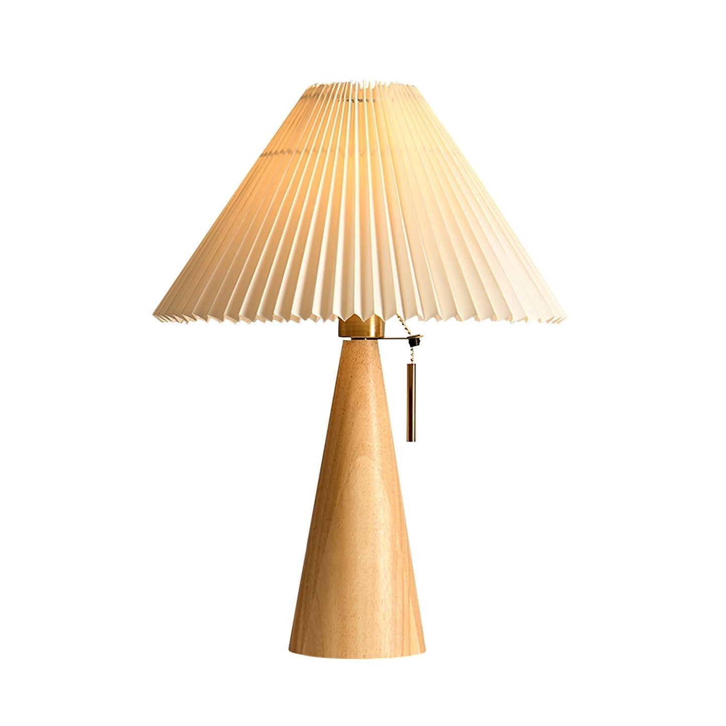 Elegant Wood and Metal Table Lamp with Pleated Linen Shade