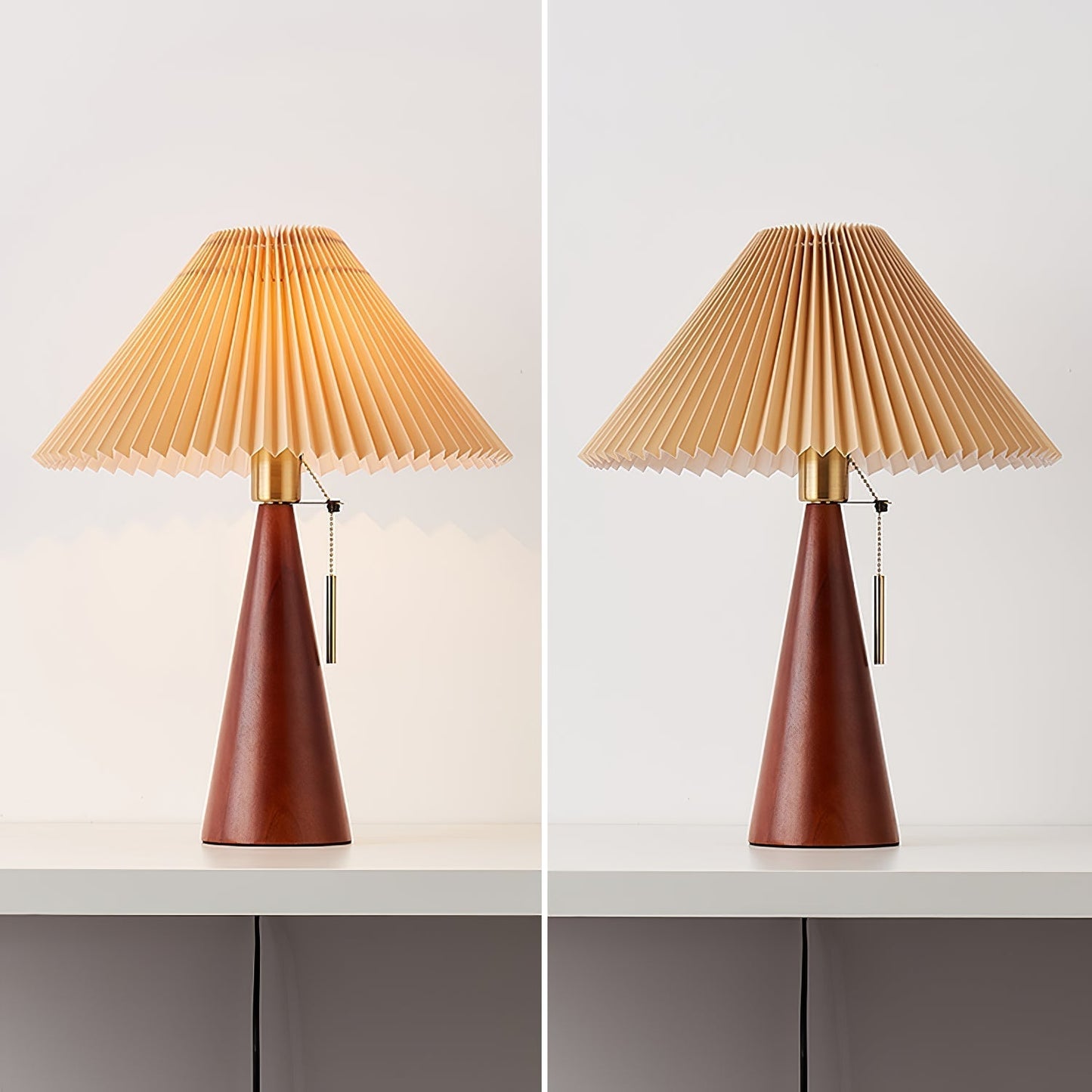 Elegant Wood and Metal Table Lamp with Pleated Linen Shade