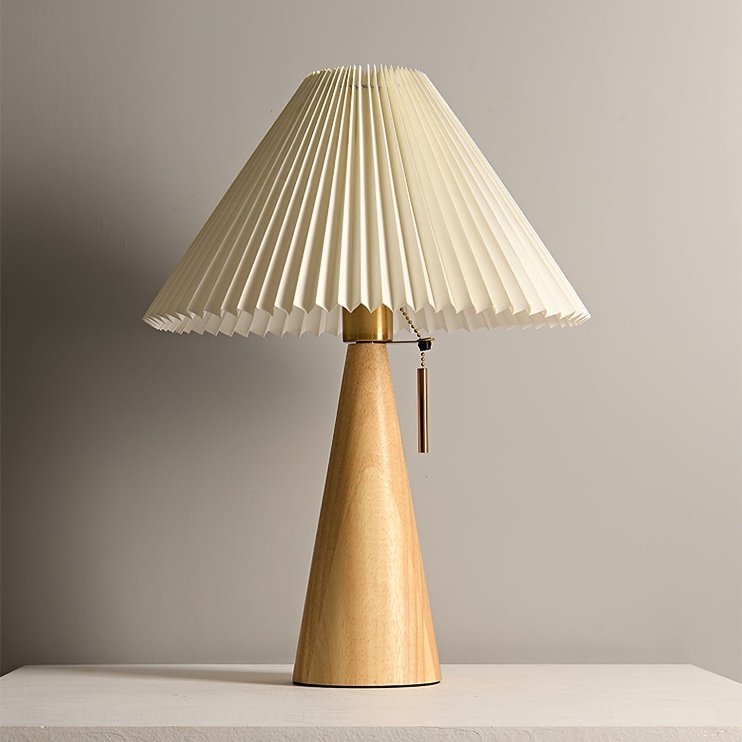 Elegant Wood and Metal Table Lamp with Pleated Linen Shade