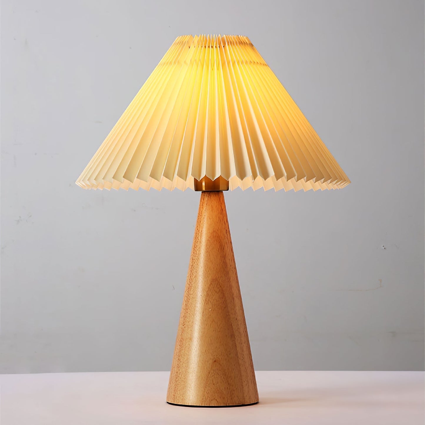Elegant Wood and Metal Table Lamp with Pleated Linen Shade