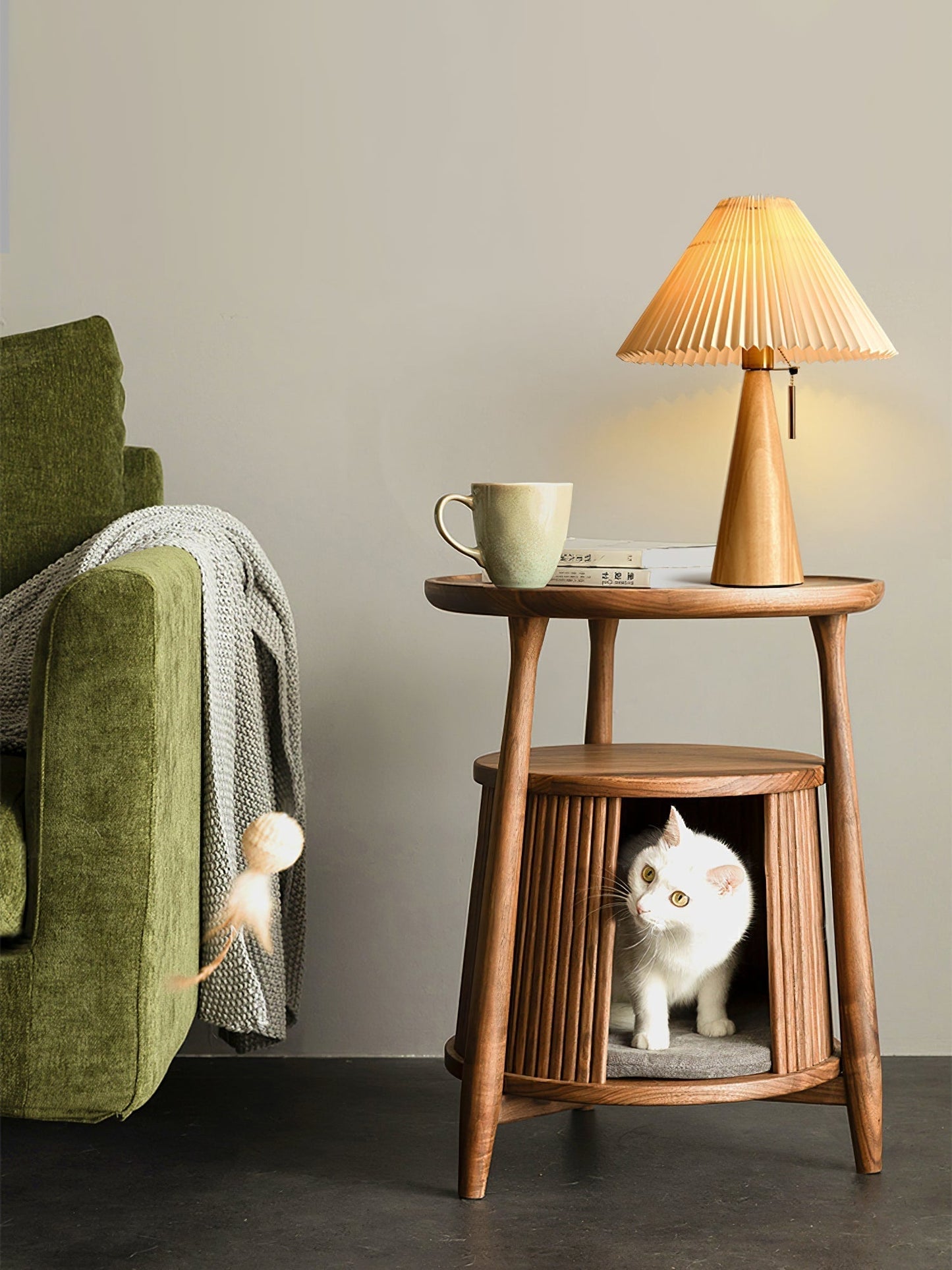 Elegant Wood and Metal Table Lamp with Pleated Linen Shade
