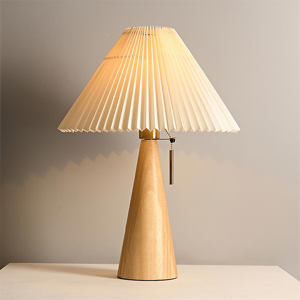 Elegant Wood and Metal Table Lamp with Pleated Linen Shade