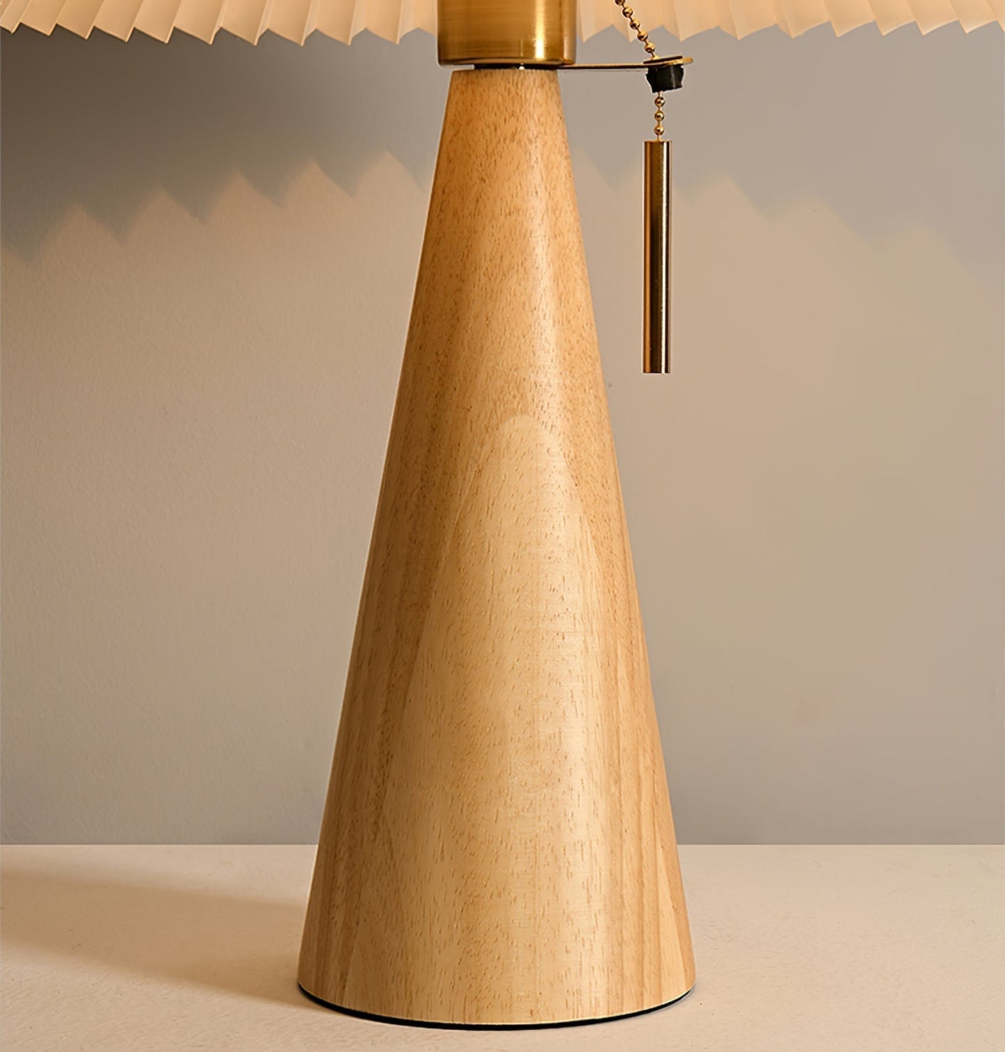 Elegant Wood and Metal Table Lamp with Pleated Linen Shade