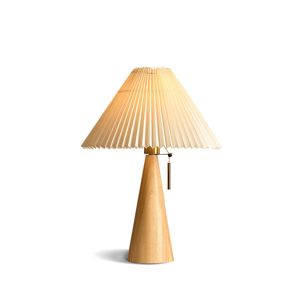 Elegant Wood and Metal Table Lamp with Pleated Linen Shade