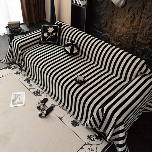 Striped Chenille Black and White Sofa Cover
