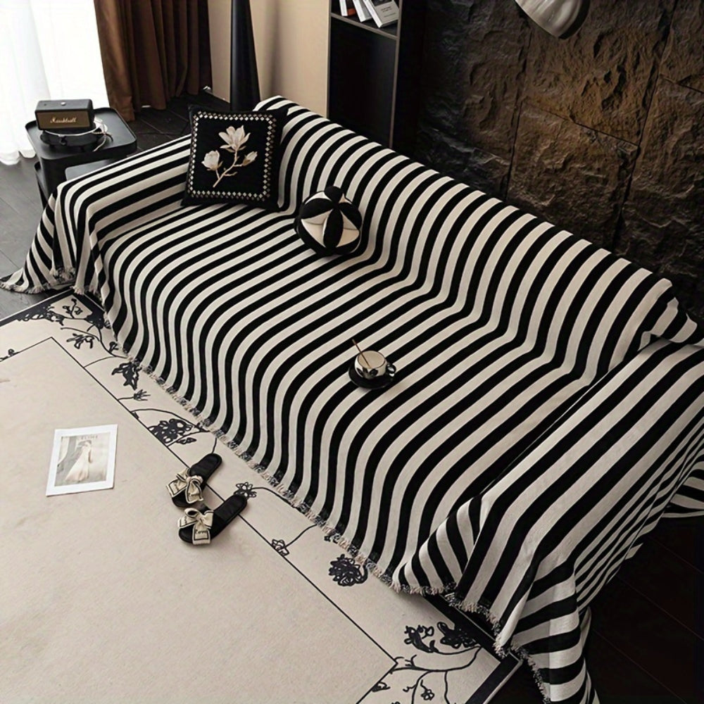 Black and White Striped Chenille Sofa Cover
