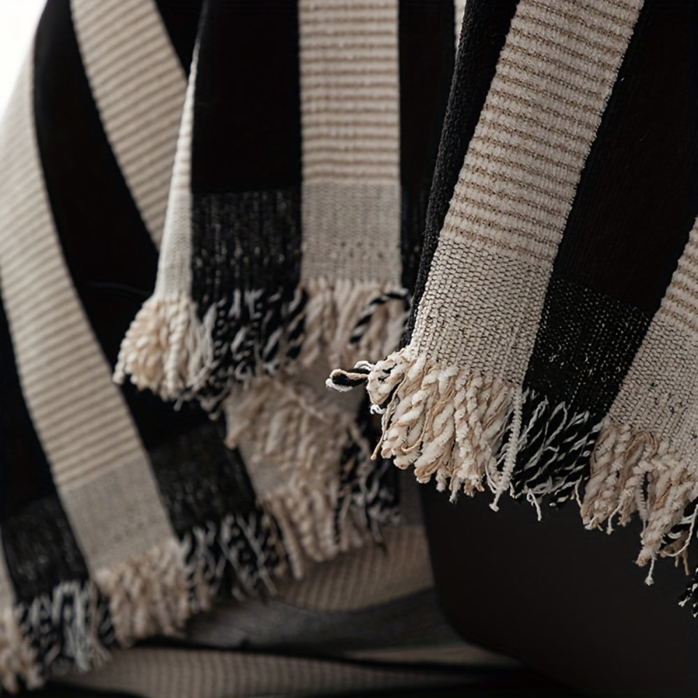 Black and White Striped Chenille Sofa Cover
