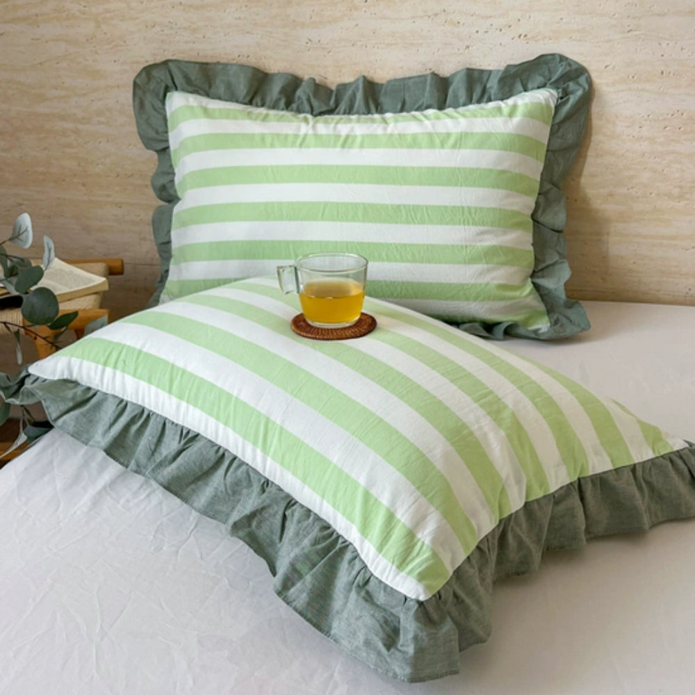 Striped Ruffled Lace Pillowcases in Soft Microfiber
