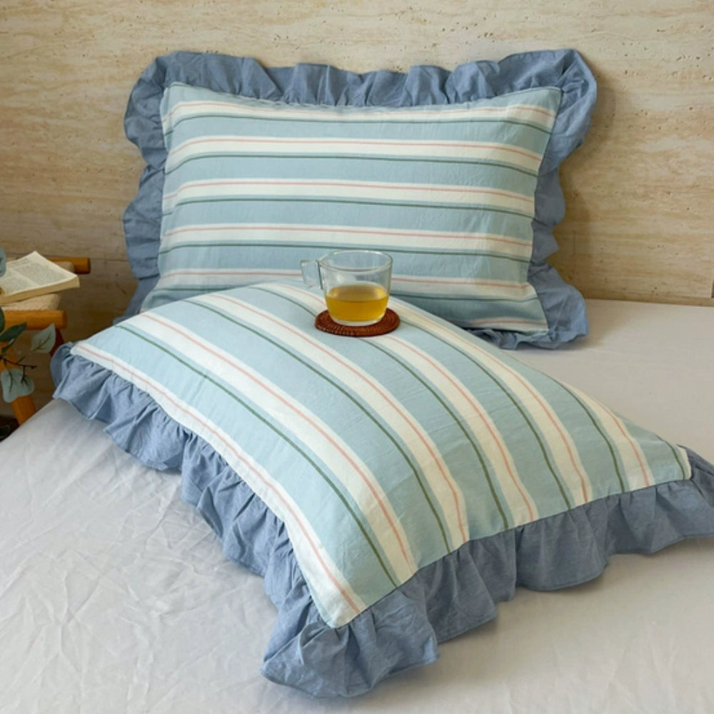 Striped Ruffled Lace Pillowcases in Soft Microfiber