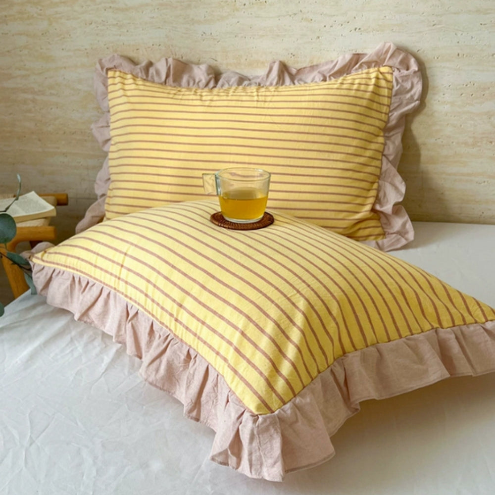Striped Ruffled Lace Pillowcases in Soft Microfiber