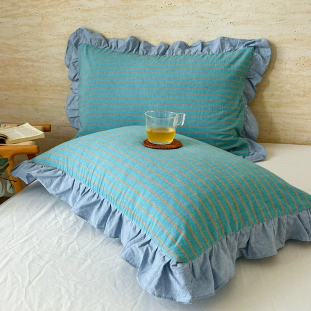 Striped Ruffled Lace Pillowcases in Soft Microfiber