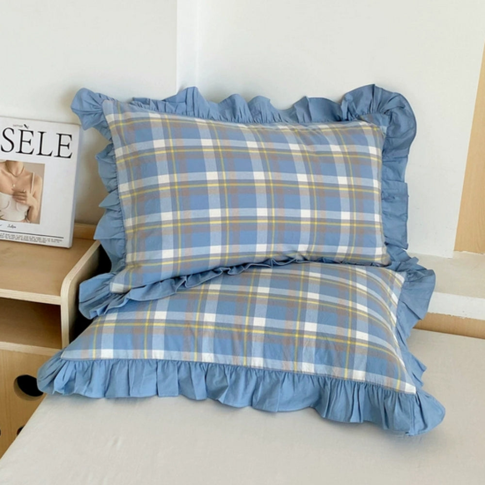 Striped Ruffled Lace Pillowcases in Soft Microfiber