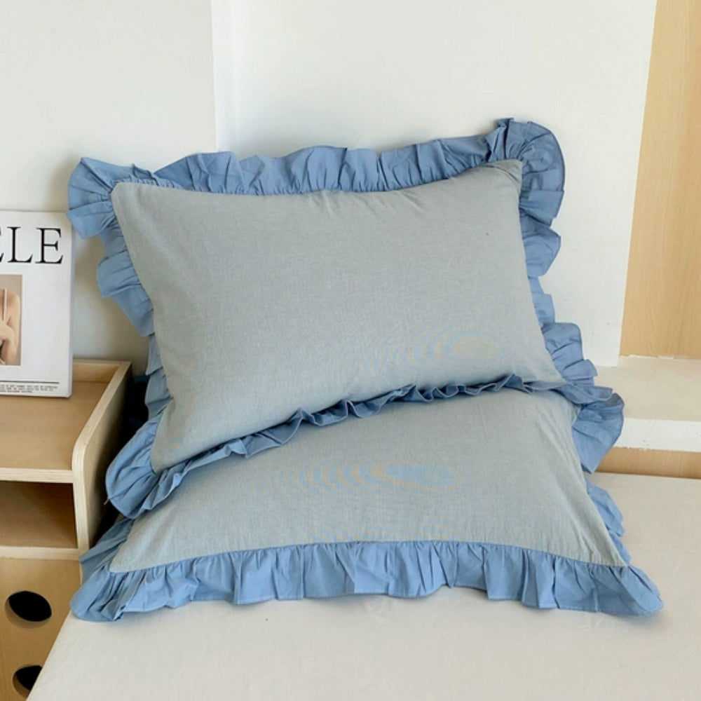 Striped Ruffled Lace Pillowcases in Soft Microfiber