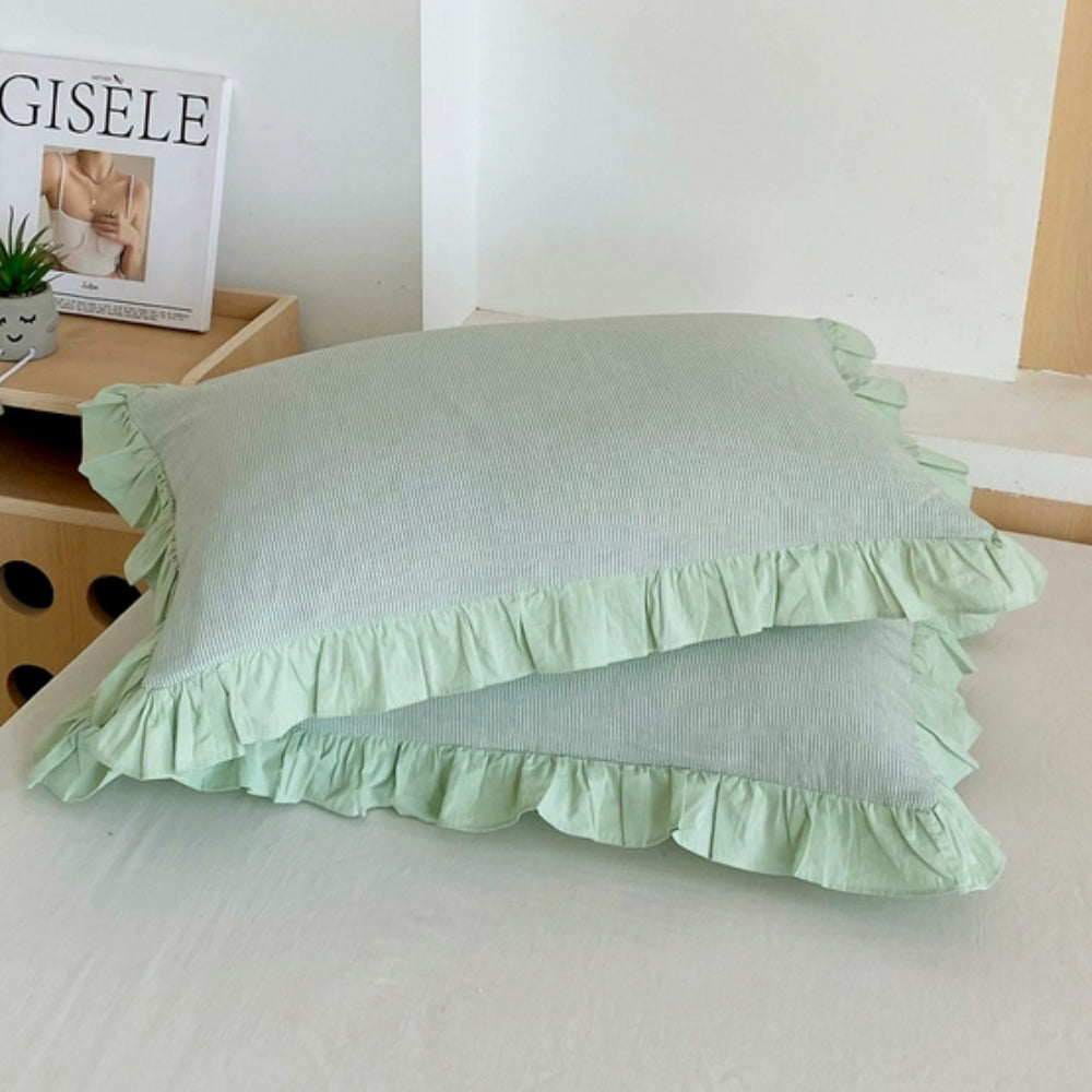 Striped Ruffled Lace Pillowcases in Soft Microfiber
