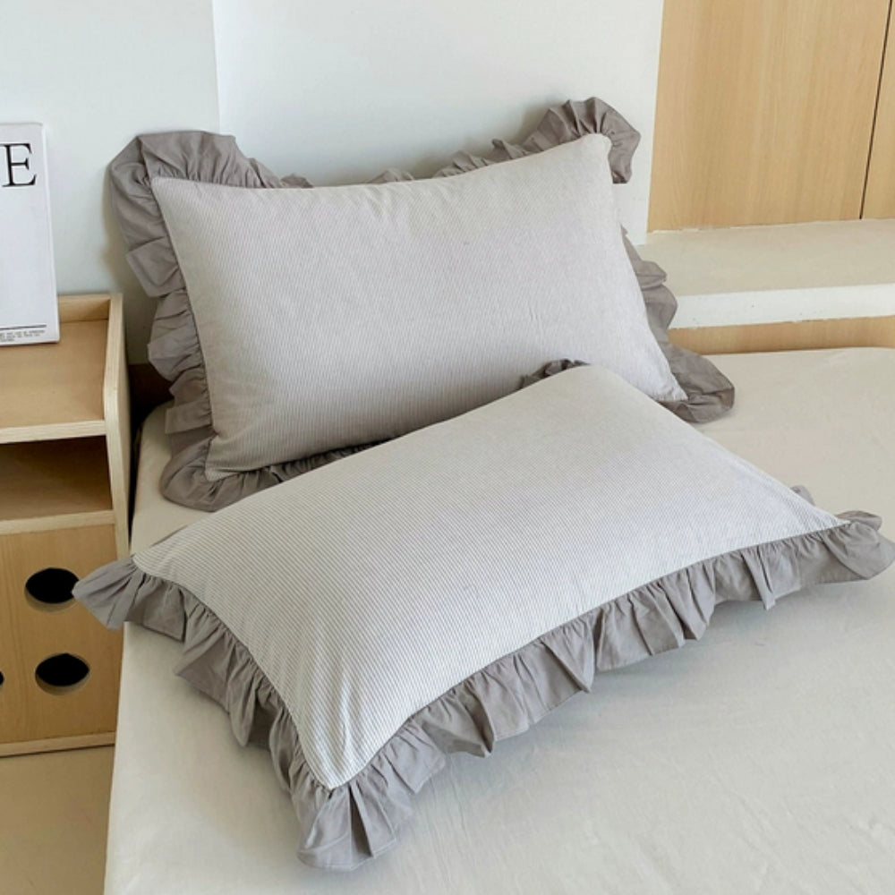 Striped Ruffled Lace Pillowcases in Soft Microfiber