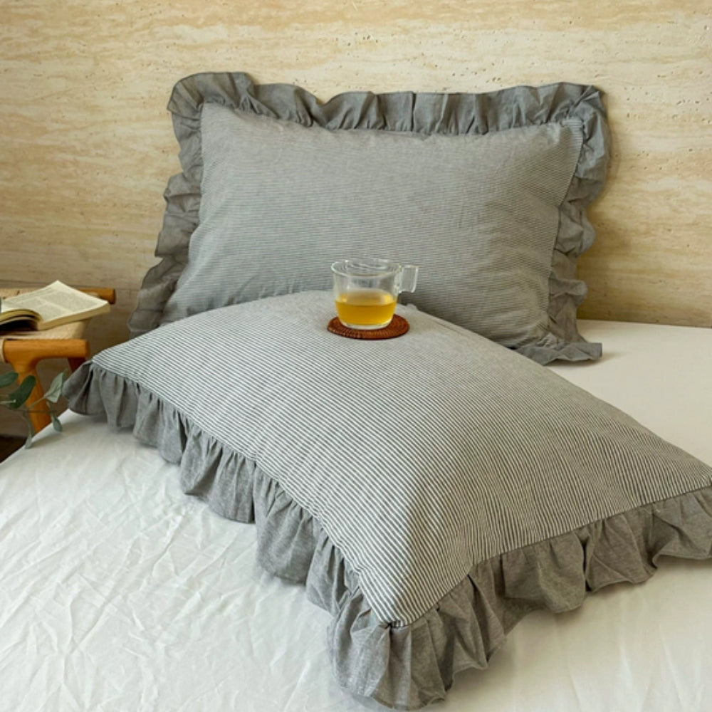 Striped Ruffled Lace Pillowcases in Soft Microfiber