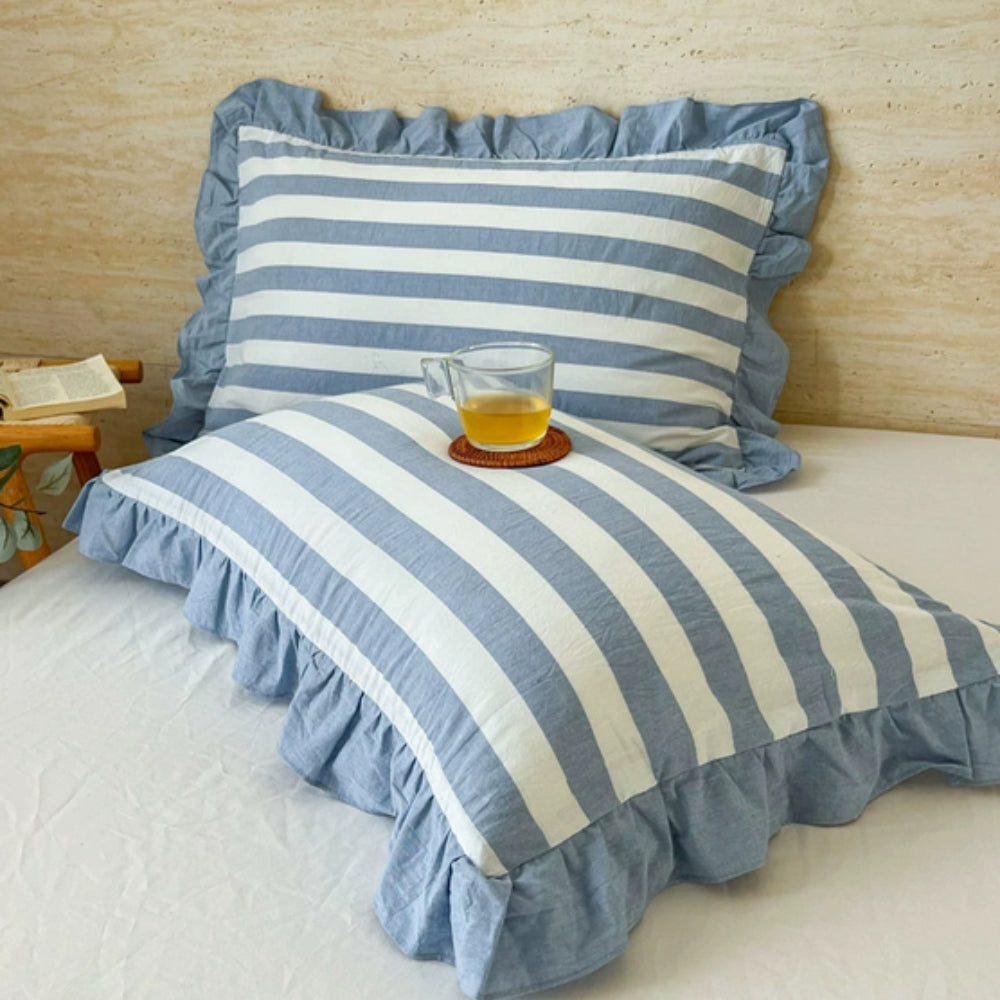 Striped Ruffled Lace Pillowcases in Soft Microfiber