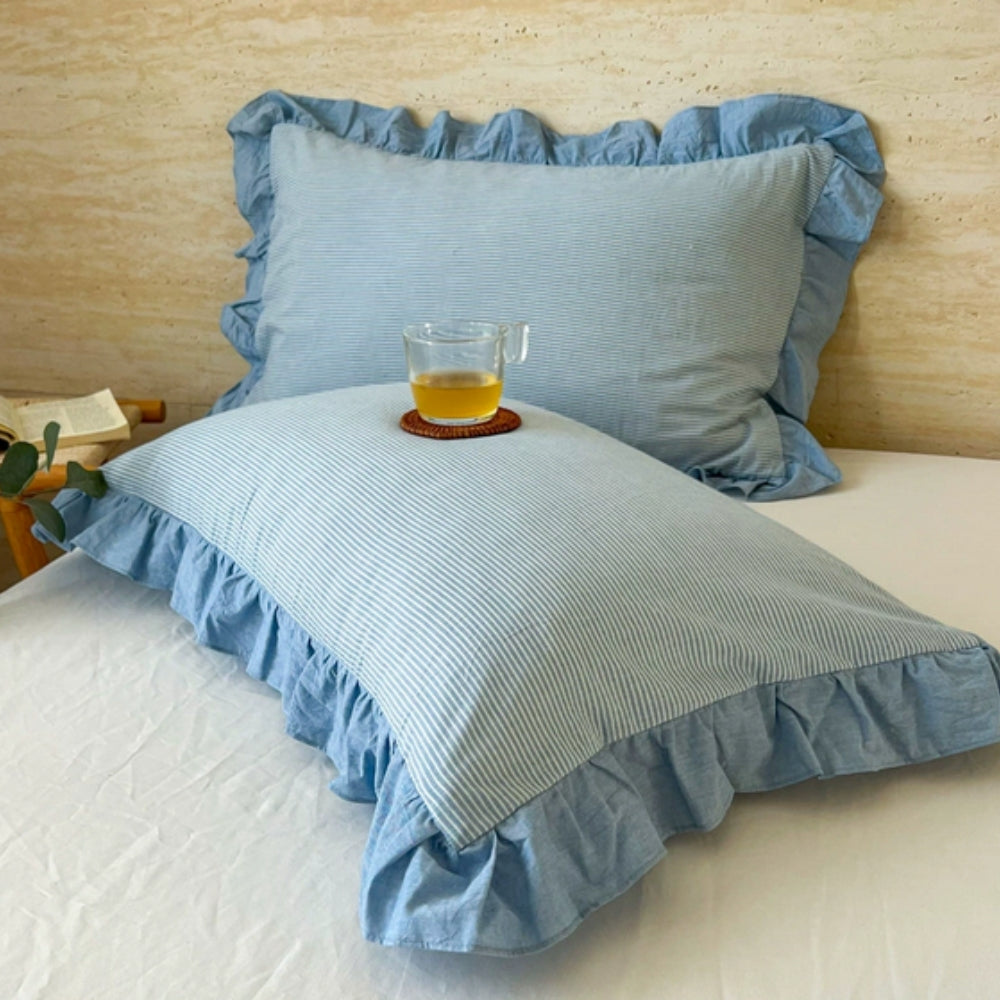 Striped Ruffled Lace Pillowcases in Soft Microfiber