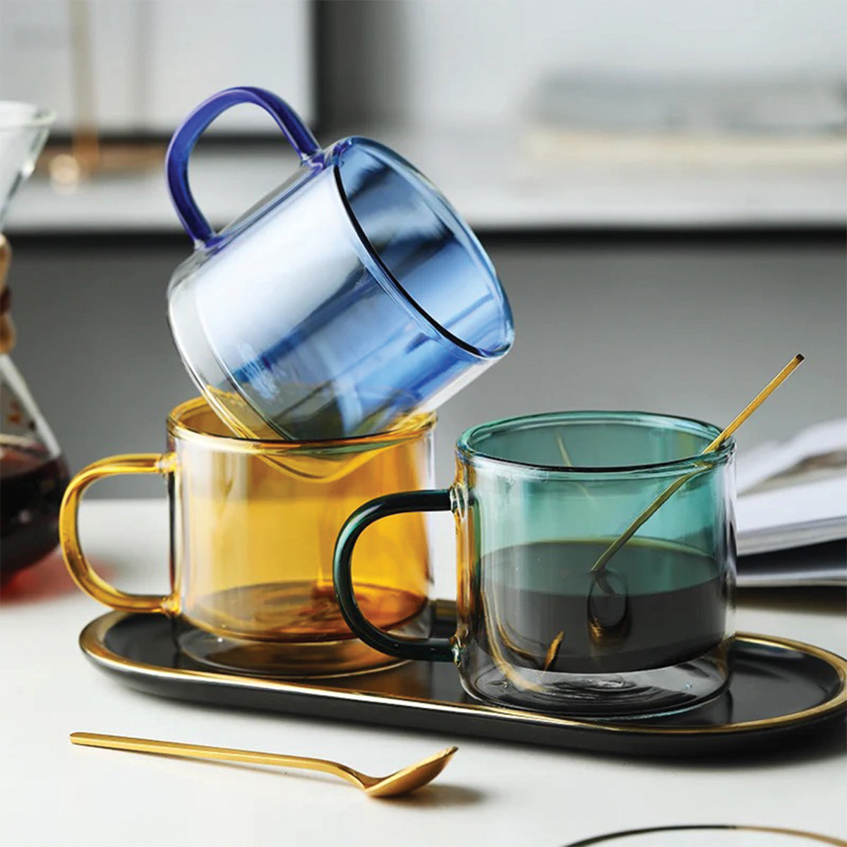 Double-Walled Tinted Glass Coffee Mug 12 oz