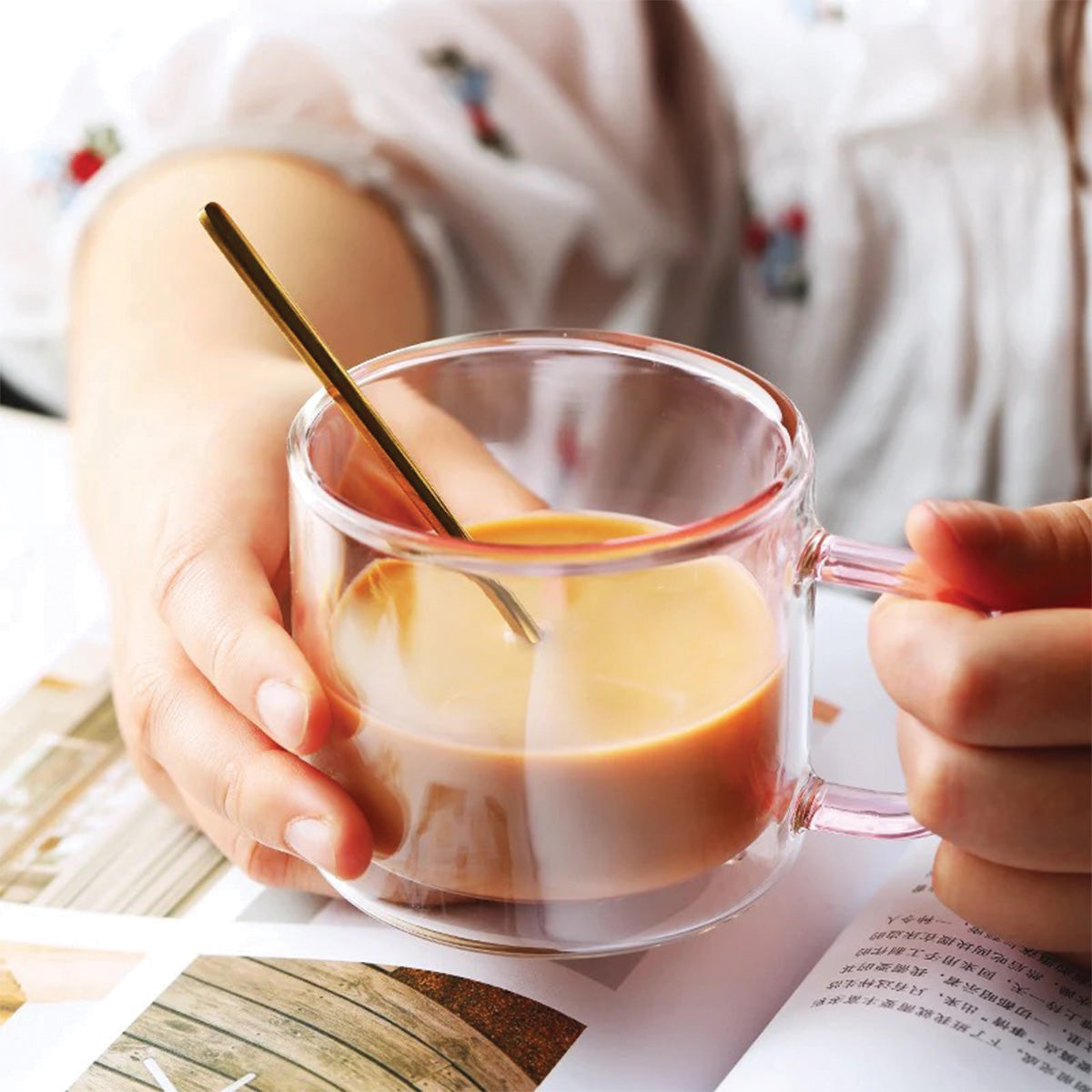 Double-Walled Tinted Glass Coffee Mug 12 oz