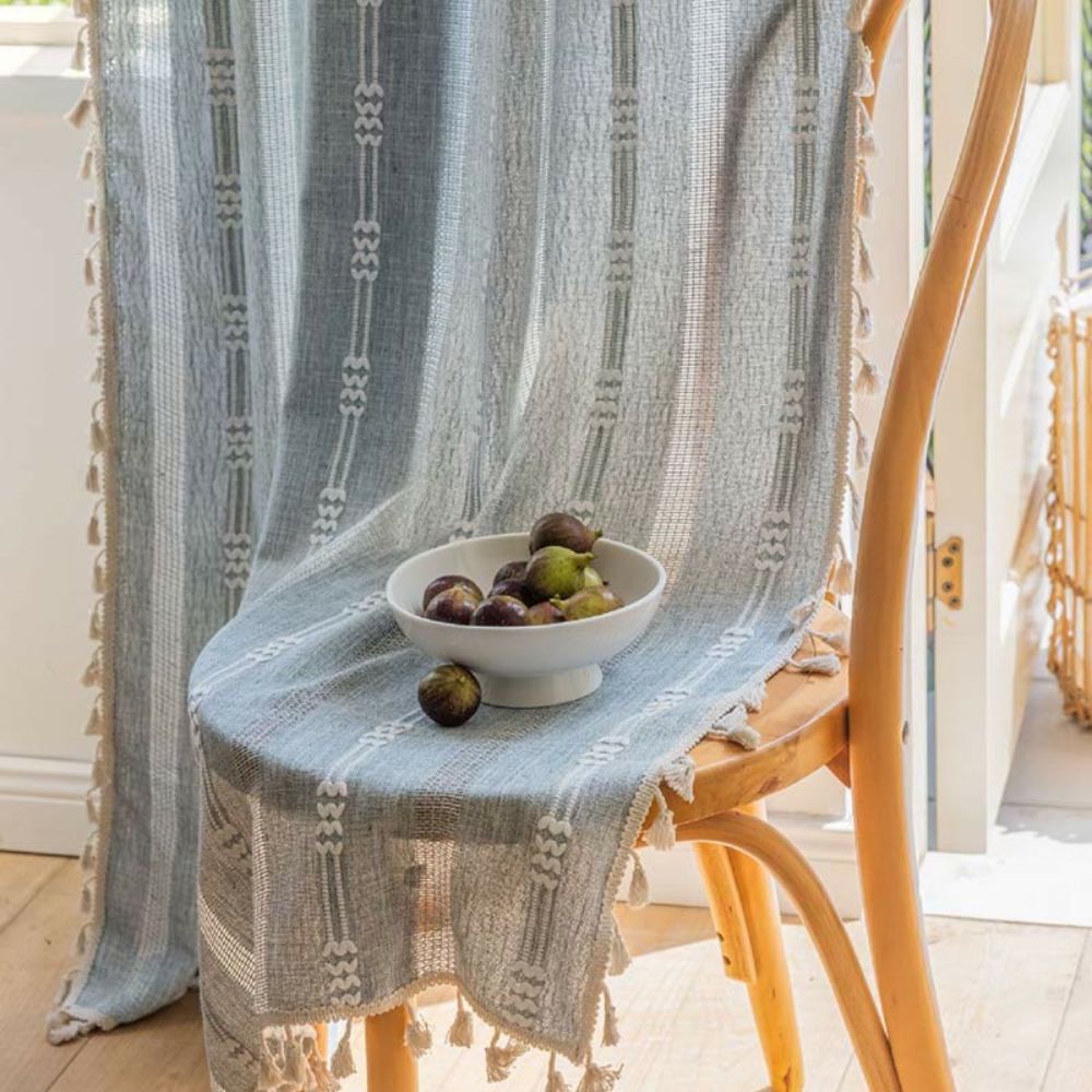 Sheer Striped Tassel Curtain for Light Filtering