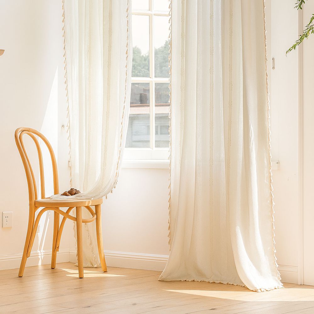 Sheer Striped Tassel Curtain for Light Filtering