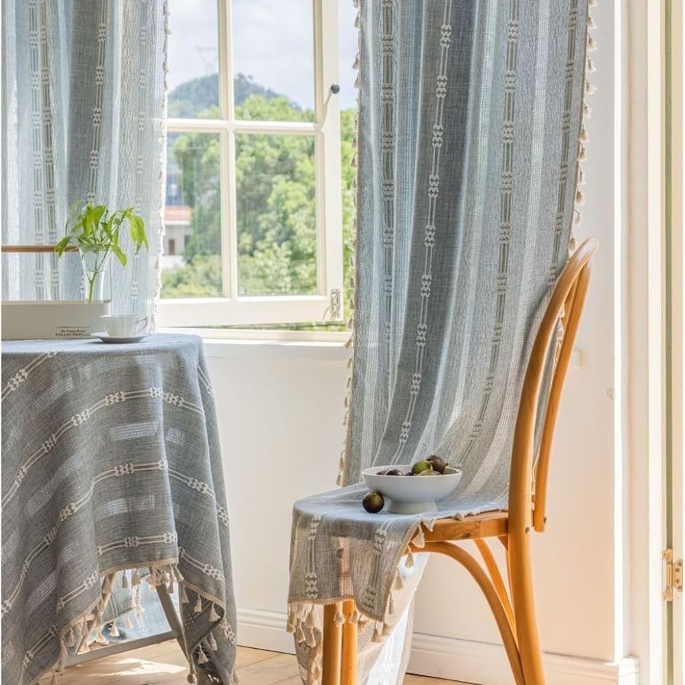 Sheer Striped Tassel Curtain for Light Filtering