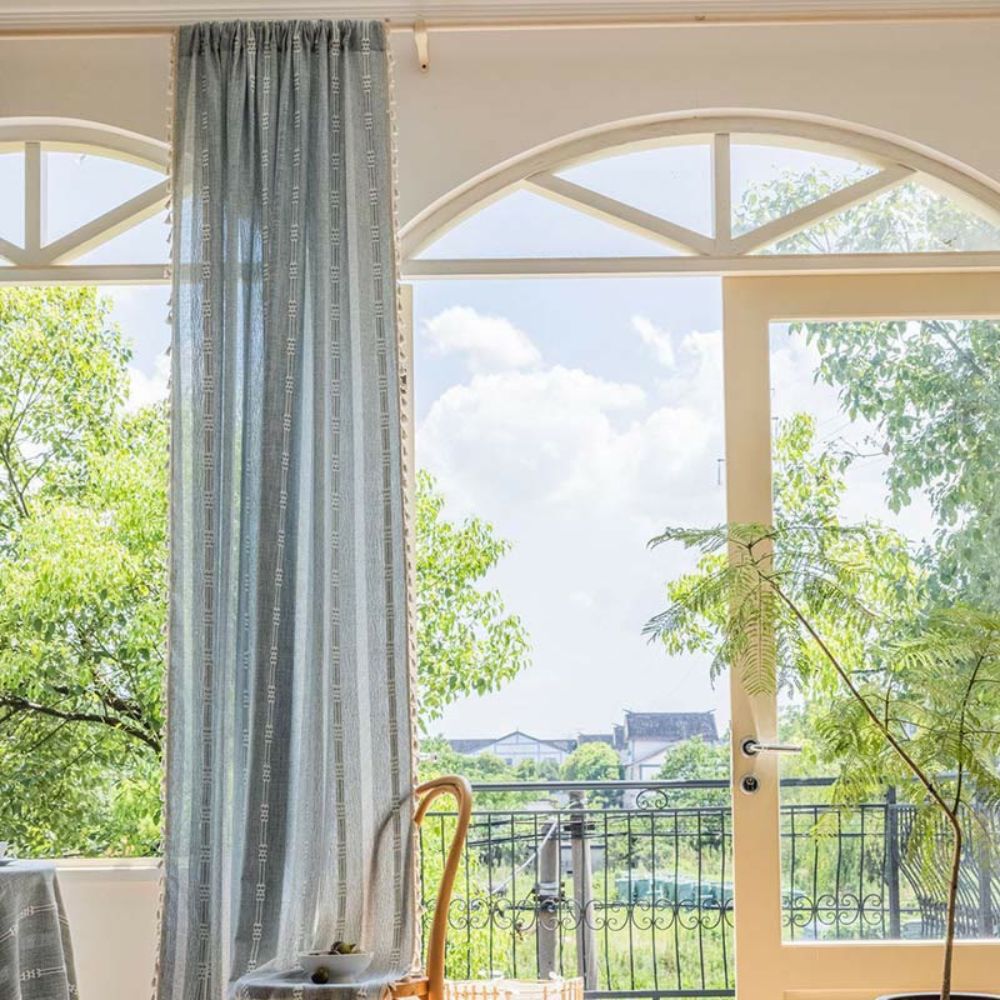 Sheer Striped Tassel Curtain for Light Filtering