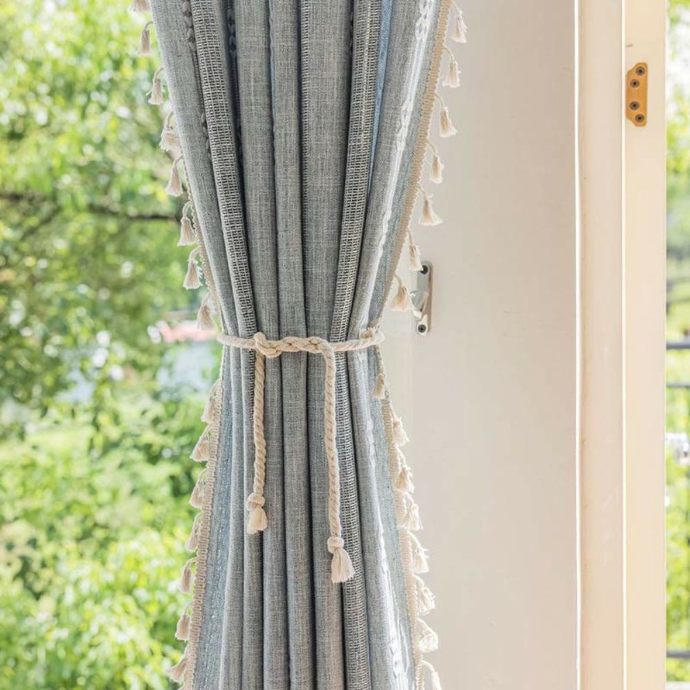 Sheer Striped Tassel Curtain for Light Filtering