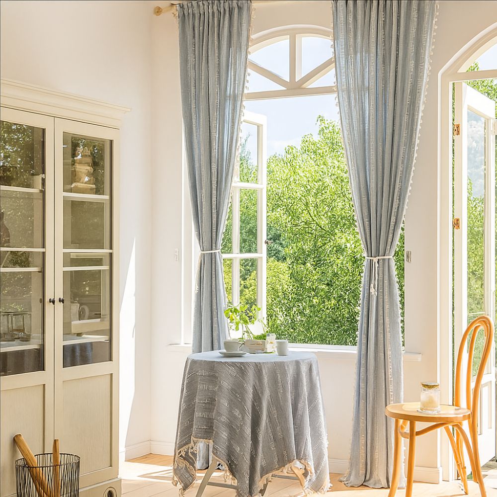 Sheer Striped Tassel Curtain for Light Filtering