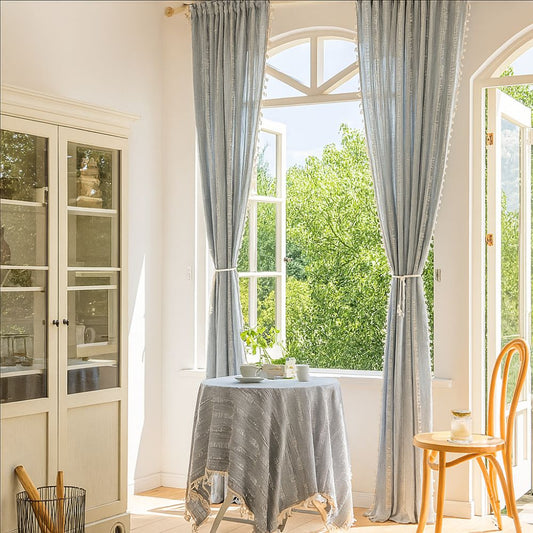 Sheer Striped Tassel Curtain for Light Filtering