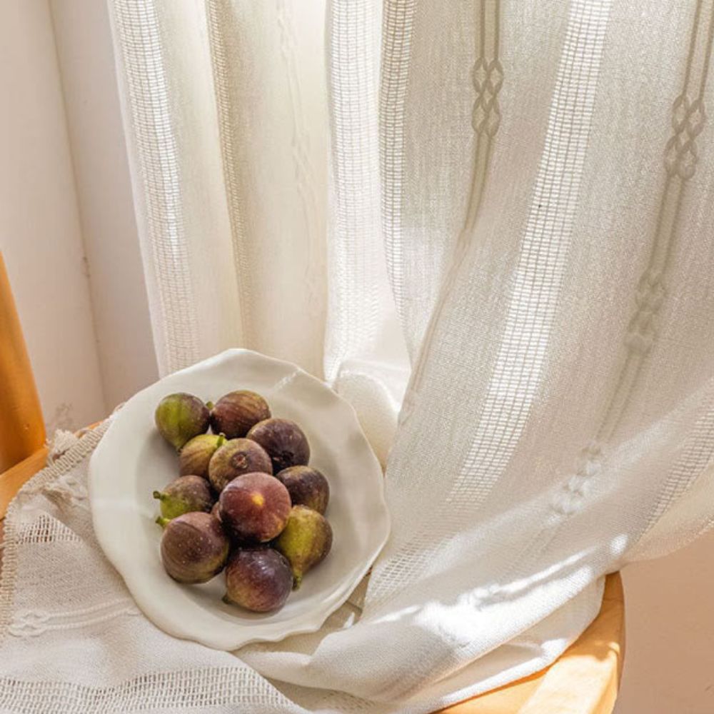 Sheer Striped Tassel Curtain for Light Filtering