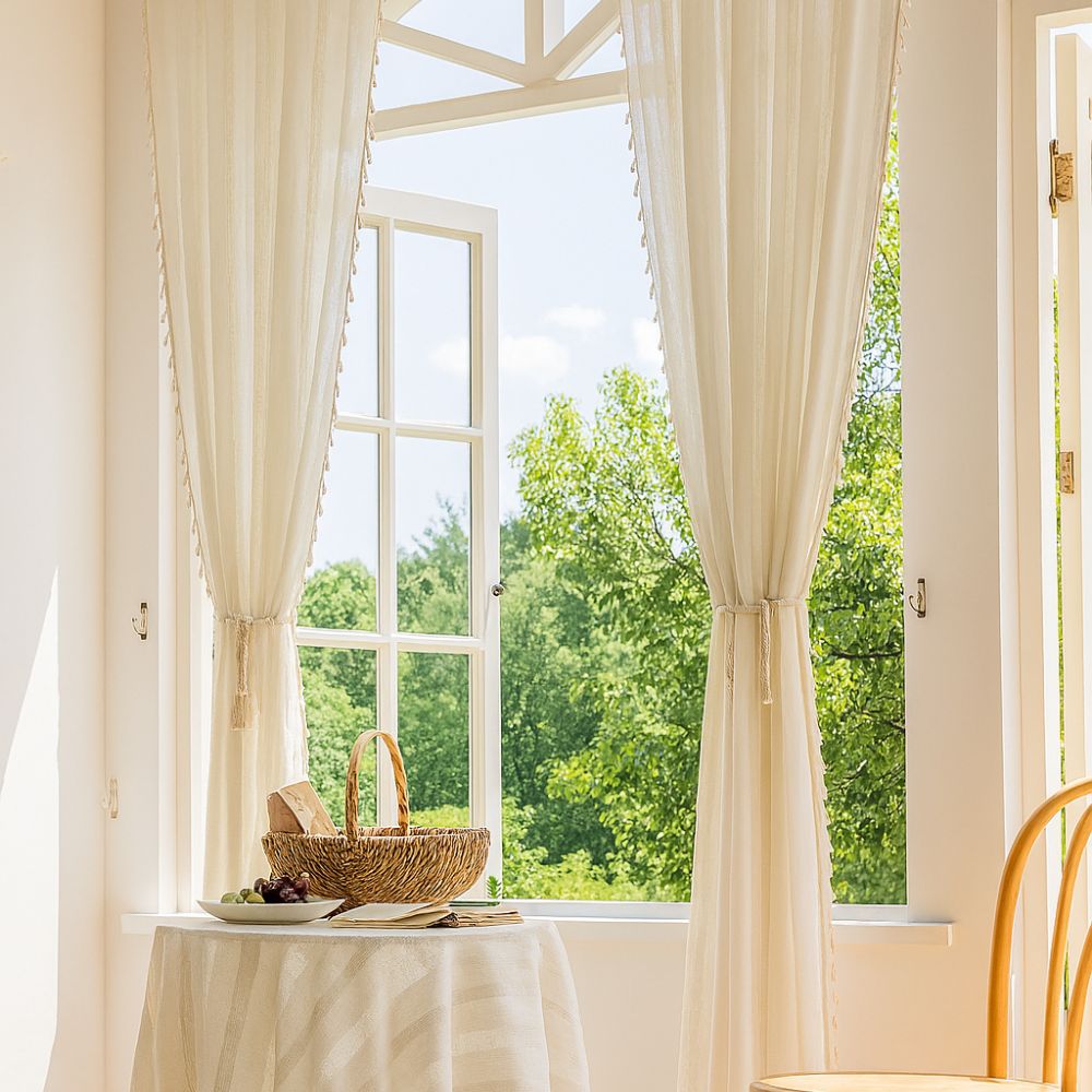 Sheer Striped Tassel Curtain for Light Filtering