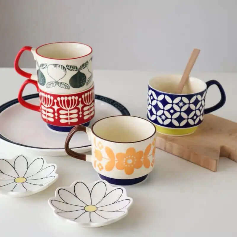 Retro Ceramic Coffee Mugs in Mid-Century Modern Style – 8 Unique Patterns