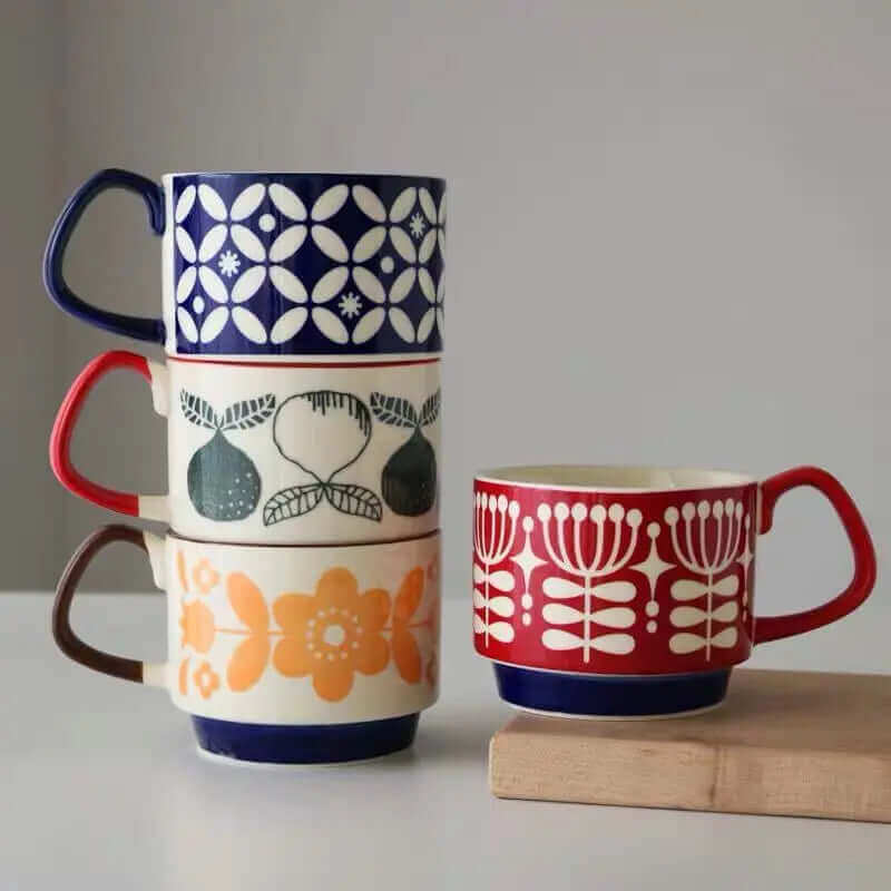 Retro Ceramic Coffee Mugs in Mid-Century Modern Style – 8 Unique Patterns
