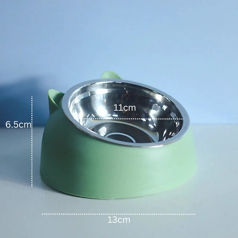 Tilted Stainless Steel Cat Feeding Bowl with Non-Slip Base
