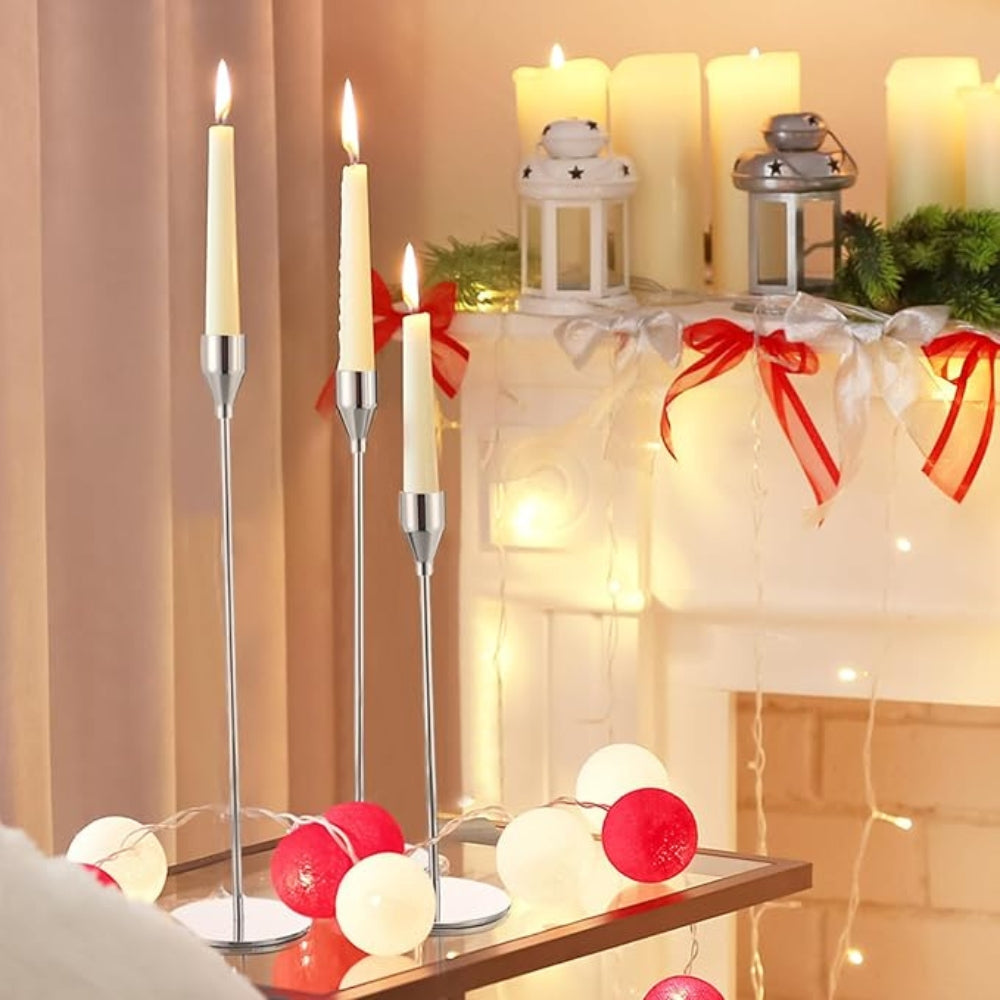 Tall Stainless Steel Candle Holder Set - Modern Trio