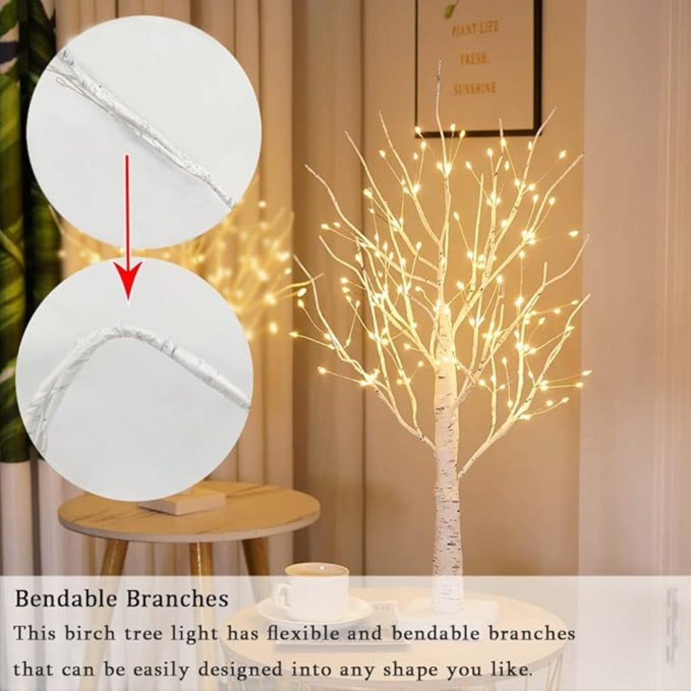 Lighted White Birch Tree Decor with USB and Battery Power