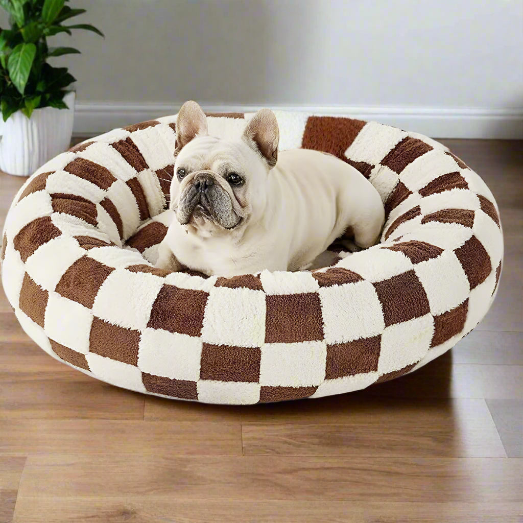 Orthopedic Floral Checkerboard Pet Bed