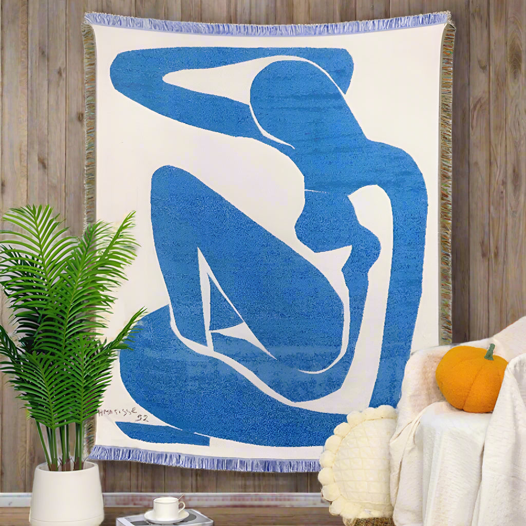 Matisse-Inspired Jacquard Throw Blanket with Braided Fringe