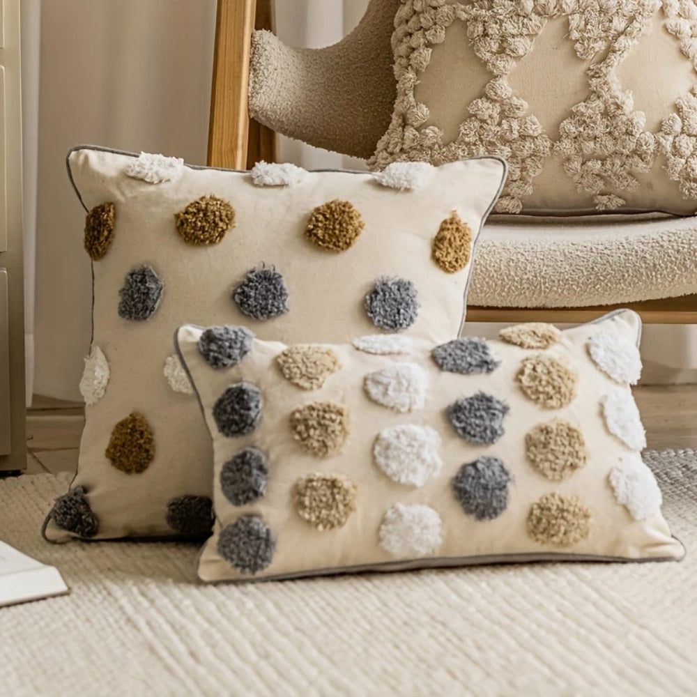 Textured Polka Dot Tufted Cushion Cover